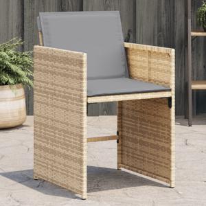 Tuinstoelen 4 st met kussens poly rattan gemengd beige