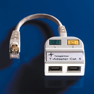 Telegärtner RJ45 Netwerk, ISDN Y-adapter [1x RJ45-stekker - 2x RJ45-bus] 15.00 cm Grijs-wit (RAL 7035)