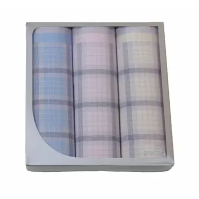 3 Stuks - Dames zakdoeken Check - Stoffen katoenen zakdoeken - Cadeau verpakking - 30 - Blauw - 30 - 30 - 30