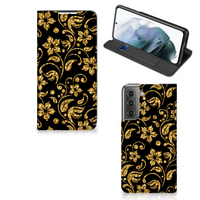 Samsung Galaxy S21 FE Smart Cover Gouden Bloemen - thumbnail