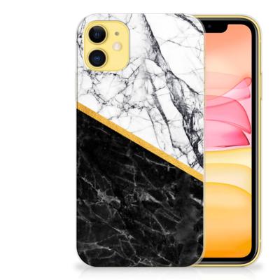 Apple iPhone 11 TPU Siliconen Hoesje Marmer Wit Zwart - Origineel Cadeau Man