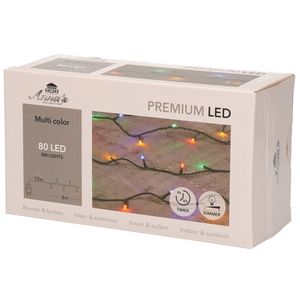 1x Kerstverlichting 80 gekleurde leds met dimmer en timer buiten