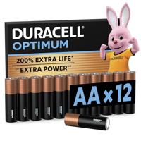 Duracell Optimum AA-batterijen (12 stuks) - 1,5V-alkaline batterijen - Tot 200% extra levensduur of extra kracht - 100% recyclebaar, 0% plastic verpakking - LR6 MX1500