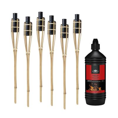 Tuinfakkels met lampenolie - 6x stuks - 60 cm - bamboe hout - buiten - navulbaar