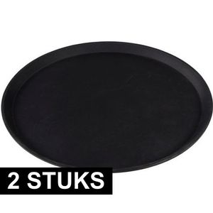 2x Ronde dienbladen zwart kunststof 40,5 cm   -