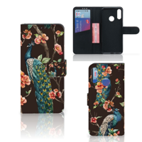 Motorola Moto E6 Plus Telefoonhoesje met Pasjes Pauw met Bloemen