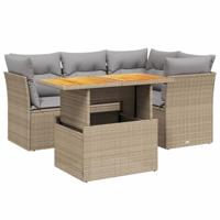 vidaXL 5-delige Loungeset met kussens poly rattan beige, tuinset, tuinmeubel, terrasset, tuinbank, terrasmeubel, loungebank, loungeset tuin