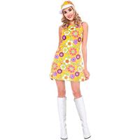 (9905113) Adult Ladies 60's Flower Power Costume Dress (Large)