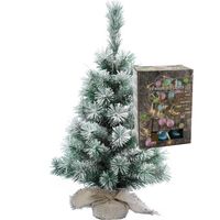 Kleine kunst kerstboom - besneeuwd - H60 cm- incl. gekleurde kerstballen lichtsnoer