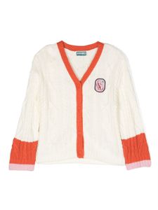 Kenzo Kids cardigan en maille torsadée à patch logo - Tons neutres