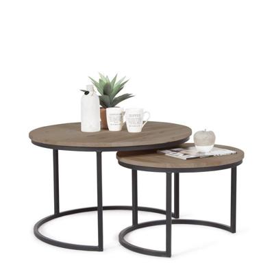 Ronde Bijzettafel (set van 2) Keith  | Hout  | Eikenhout | Zwart Grijs Bruin