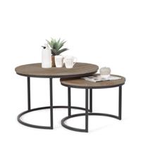 Ronde Bijzettafel (set van 2) Keith  | Hout  | Eikenhout | Zwart Grijs Bruin