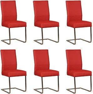 Set van 6 Rode leren industriële eetkamerstoelen Remix - poot vierkant rvs - Toledo Leer Ducati (rood leer)