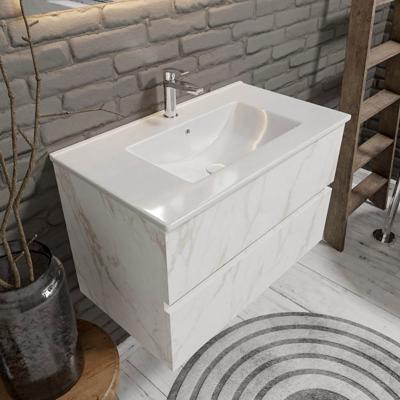 Zaro Malaga Keramische wastafel badkamermeubel 80cm wit marmer 1 kraangat met 2 lades Zaro Malaga Keramische wastafel badkamermeubel 80cm wit marmer 1 kraangat met 2 lades