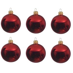 Decoris Kerstballen set - 6x stuks - rood - glas - 6 cm - glans - kerstversiering - gouden ophanglintje   -