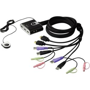 ATEN 2-poorts USB HDMI-/audiokabel KVM-switch met externe poortselectieschakelaar