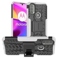 Antislip Motorola Moto E20/E30/E40 Hybride Hoesje met Standaard - Wit / Zwart - thumbnail