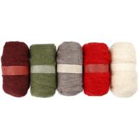 Creotime gekaarde wol 100 gram rood/ groen 5 stuks