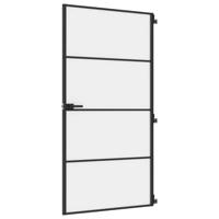 vidaXL Binnendeur smal 102,5x201,5 cm gehard glas en aluminium zwart, opdekdeur, paneeldeur, badkamerdeur, binnen deur, slaapkamerdeur