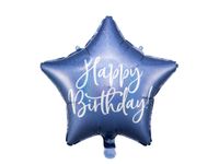 Folieballon Happy Birthday Ster Blauw (40cm) - thumbnail