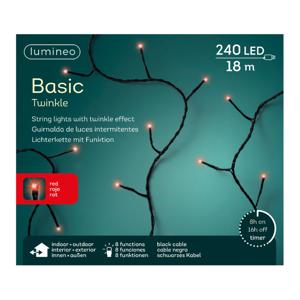 Lumineo Kerstverlichting twinkle - met timer - rood - buiten - 240 lampjes - 18 meter