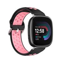 By Qubix - Compatible met Fitbit Versa 3 & 4 / Sense 1 & 2 - Sport editie - Large - Zwart + roze - Compatible fitbit bandje