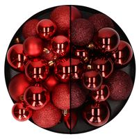 Kerstballen 60x stuks - mix donkerrood/rood - 4-5-6 cm - kunststof - thumbnail