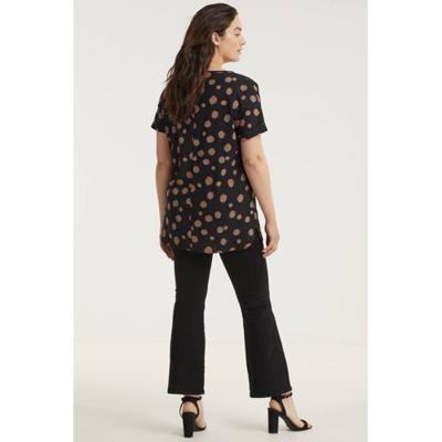 Simply Be top met all over print zwart/zand/oranje
