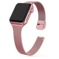 By Qubix - Milanese slim fit bandje - Rosé goud - Compatible met Apple Watch 38mm / 40mm / 41mm / 42mm - Compatible Apple watch bandjes