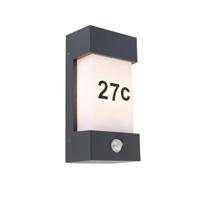 QAZQA - Modern Buiten wandlamp donkergrijs IP44 bewegingssensor - Tide | Buitenverlichting - Aluminium Rechthoekig - E27 Geschikt voor LED - Max. 1 x 25 Watt