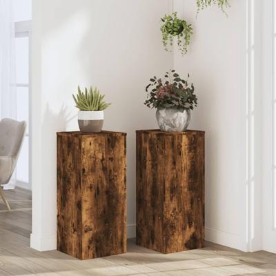 Plantenstandaards 2 st 30x30x70 cm bewerkt hout gerookt eiken