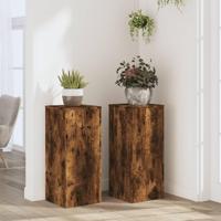 Plantenstandaards 2 st 30x30x70 cm bewerkt hout gerookt eiken