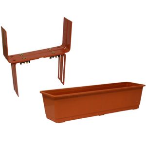 Kunststof plantenbak terracotta rechthoekig 60 cm met 2 verstelbare balkon/muurbeugels