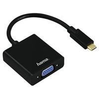 Hama USB-C adapter naar VGA (aansluiting van apparaten met USB 3.1 Type-C en Thunderbolt 3 op VGA monitoren/tv/beamer, Full HD, vergulde stekker) zwart