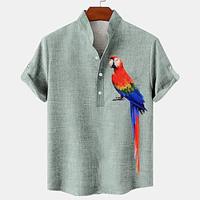 Papegaai Hawaii Voor heren linnen overhemd Henley-shirt Korte mouw Dagelijks gebruik Vakantie Zomer Lente Mandarijn Kraag Band Kraag nappi 3D-afdrukken Medium Groen Khaki Grijs 20% linnen Lightinthebox - thumbnail