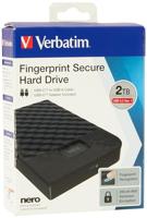 Verbatim 53651 Fingerprint Secure - 2 TB, draagbare harde schijf, externe gegevensopslag met vingerafdrukscanner, zwart