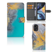 Motorola Moto G22 Bookcase Marble Blue Gold - thumbnail