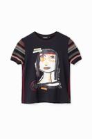 Arty T-shirt met gezicht - BLACK - XS