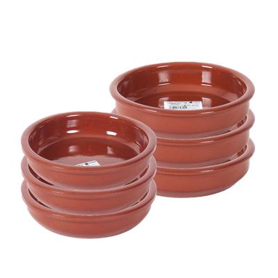6x Terracotta tapas bakjes/schaaltjes 18 cm en 16 cm - Snack en tapasschalen