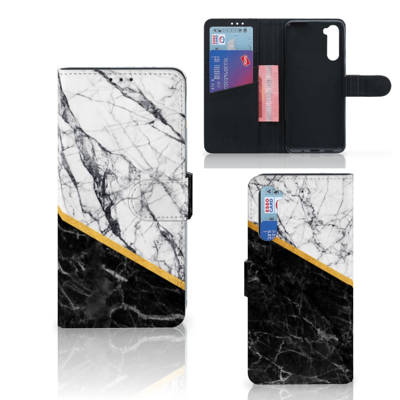 OnePlus Nord Bookcase Marmer Wit Zwart - Origineel Cadeau Man OnePlus Nord Bookcase Marmer Wit Zwart - Origineel Cadeau Man