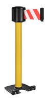 Gele buitenpaal, zware basis met wieltjes, riem 10 m/100 mm, rood/wit