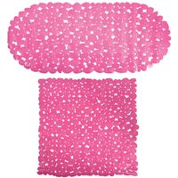 MSV Douche/bad anti-slip matten set badkamer - pvc - 2x stuks - fuchsia roze - 2 formaten - thumbnail