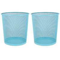 2x stuks kantoor prullenbakken/papiermanden 9 liter blauw