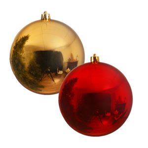 2x stuks grote kerstballen van 20 cm glans van kunststof goud en rood