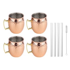 Set van 4x Cocktailbekers Moscow Mule 500 ml met glazen rietjes