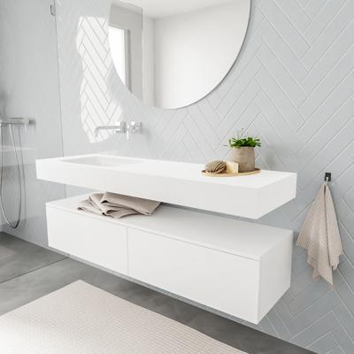 Zaro ALAN vrijhangende wastafel 150cm met wasbak Enkel links en onderkast in kleur Wit mat 2 lade(s)