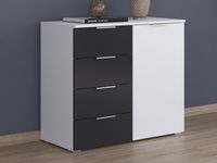 Commode MANOZA 1 deur 4 lades wit/metaalgrijs