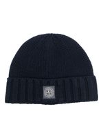 Stone Island logo-patch turn-up beanie - Bleu