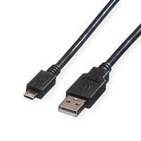 ROLINE USB 2.0 kabel, USB A ST - Micro USB B ST, zwart, 0,15 m
