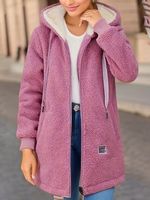 Plain Hoodie Casual Fluff/Granular Fleece Fabric Teddy Jacket